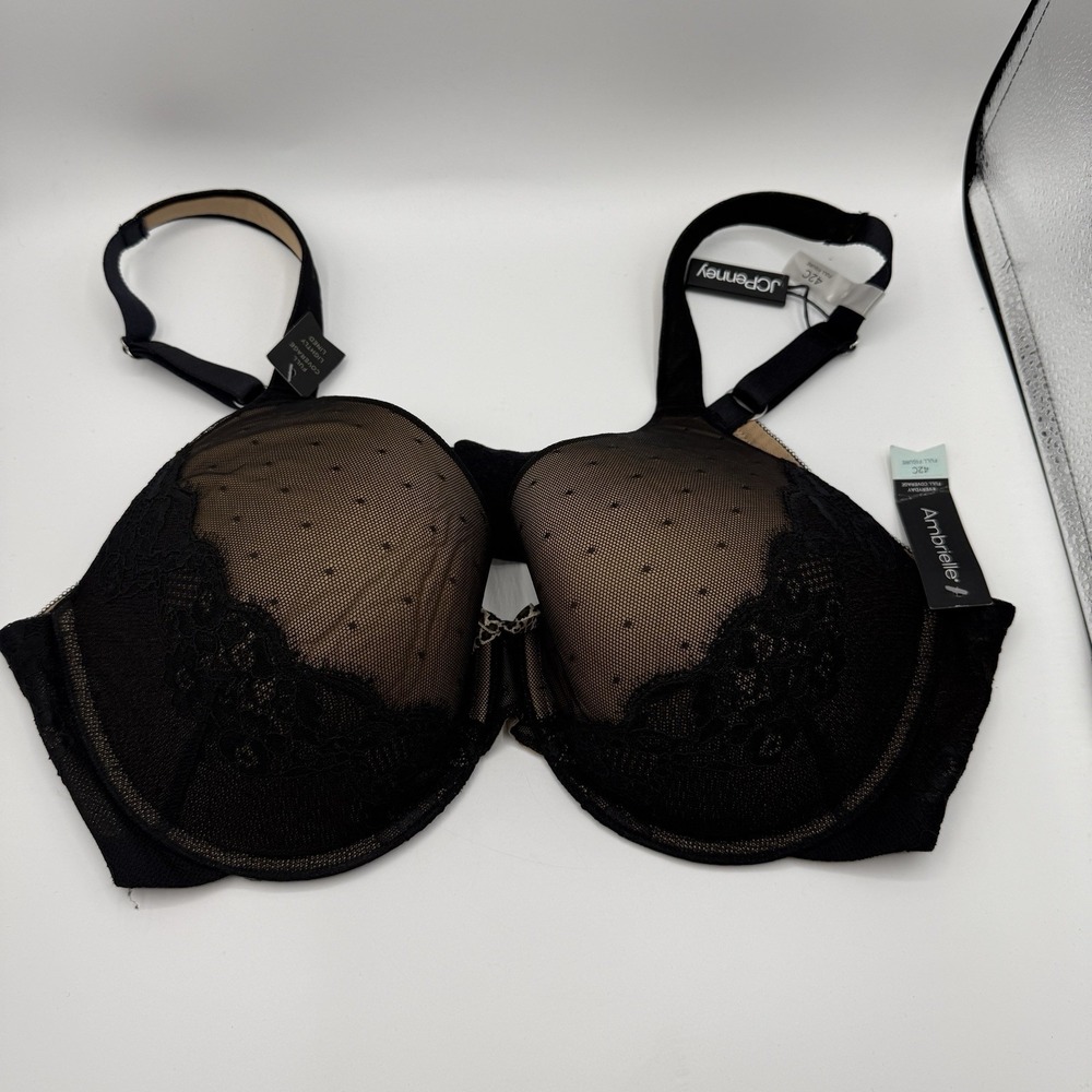 Ambrielle Bra New 42C Black Tan Lace Underwire Full Figure Full Coverage